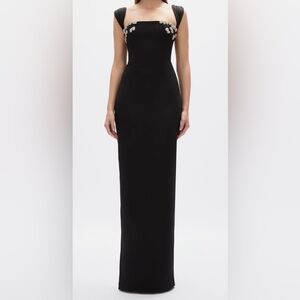 Rachel Gilbert Black Evening Column Gown with Embellished Shoulders